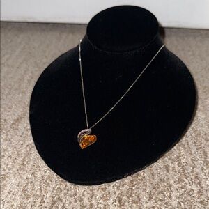 November birthstone Love Heart Pendant Necklace topaz - Infinity Amber / Brown